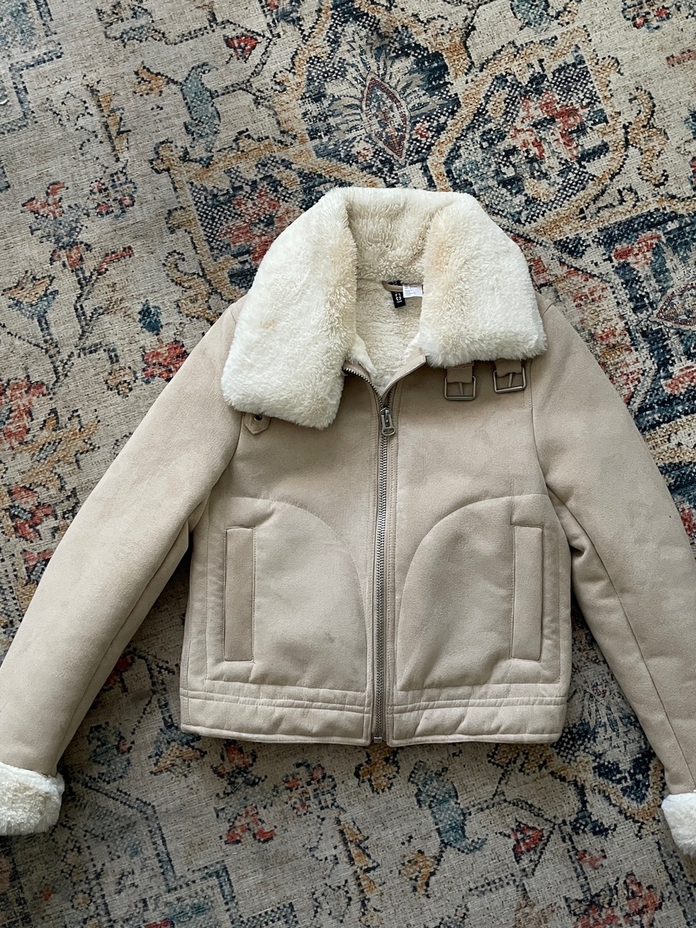 H&M Cream Faux-Sherpa Zip Jacket